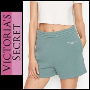 NEW VICTORIA'S SECRET SEAFOAM STRETCH FLEECE TRACK SWEAT SHORTS